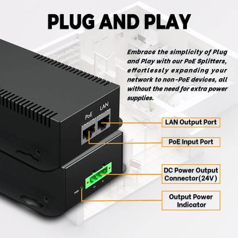 PROCET Gigabit PoE Splitter 12V/5.95A, IEEE802.3af/at/bt Compliant 10/100/1000Mbps Ethernet Splitter for 71.4W Non-PoE PDs, High Power Communication Station/Wireless APs/, PT-PD208GBH-12 12.0 Volts (DC)