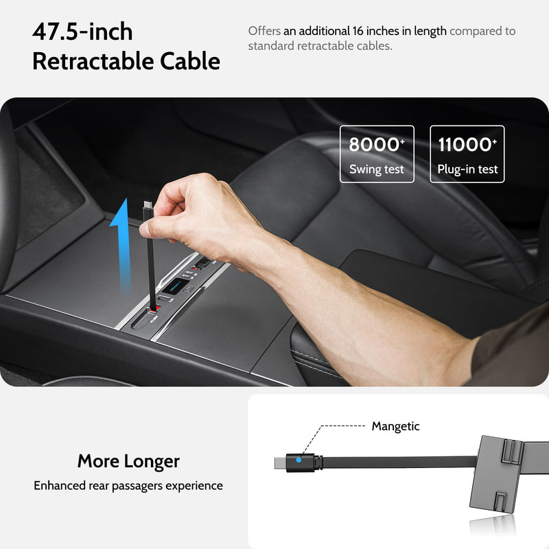 125W Max Retractable USB Hub, Tesla New Model Y Juniper (2026/2025) Accessories, Super Fast Charger Up 65W for MacBook Pro/Air/iPhone 16/15/Samsung Series, 5 in 1 Docking Station Tesla New Model Y Juniper (2026/2025)