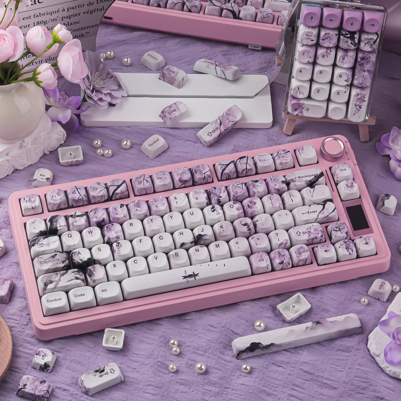 Tsungup MOA PBT Keycaps - Custom Japanese Purple Wisteria Key caps Keyboard | Tsungup 132 Keys Cute Custom Dye Sub Key Caps Keyboard Keycap Set for MX Switches Mechanical