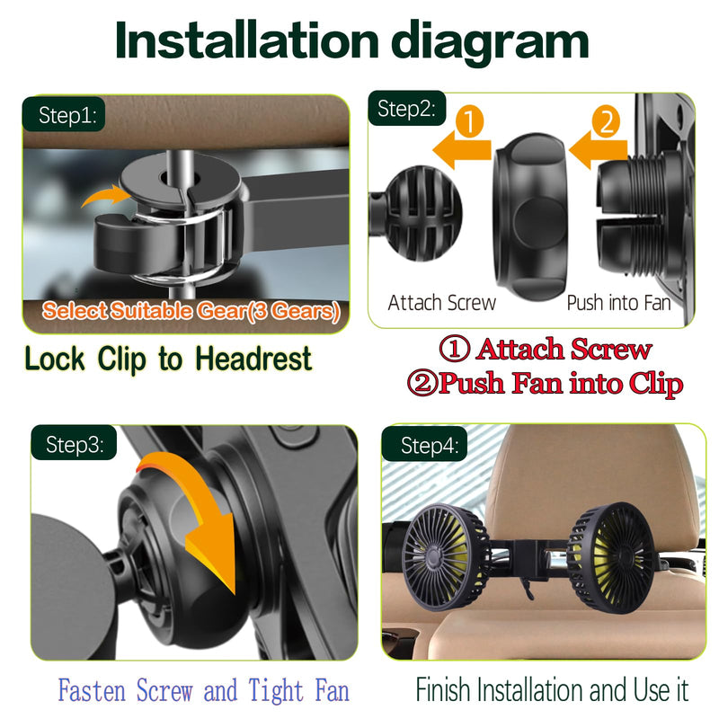 Car Backseat Fan for Backseat Kids, Dual Head Usb Car Fan for Car Back Seats Kids（Usb Powered 5V/2A） Dual Head Backseat