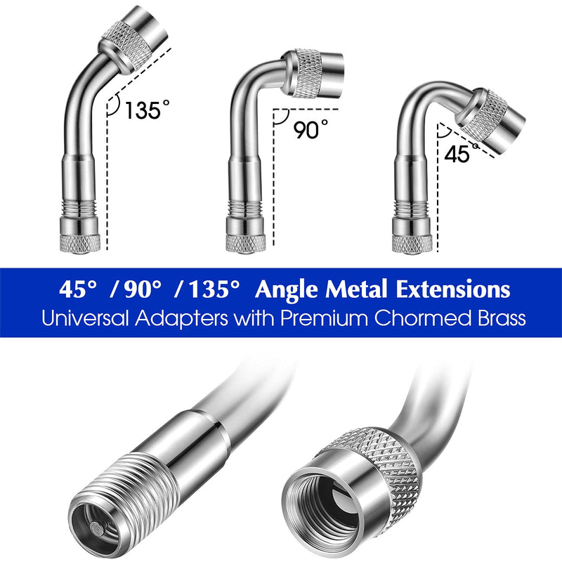 4 Pieces Valve Stem Extension Stainless Steel Tire Extender Braided Valve Stem Extender 6 Pieces 45 90 135 Degree Brass Valve Stem Extender Tire for Most Cars Truck (Silver,7 Inch, 12 Inch) Silver 7 Inch, 12 Inch