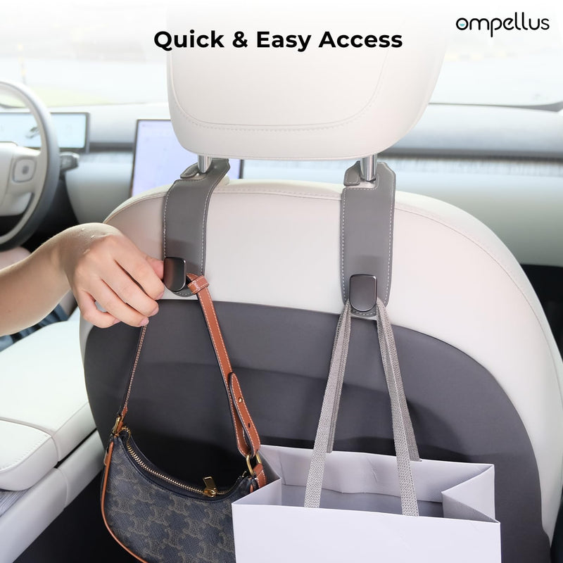 Car Headrest Hook, 2 Pack Leather Car Seat Hooks for Purses and Bags, Car Organization Accessories (Black) Black