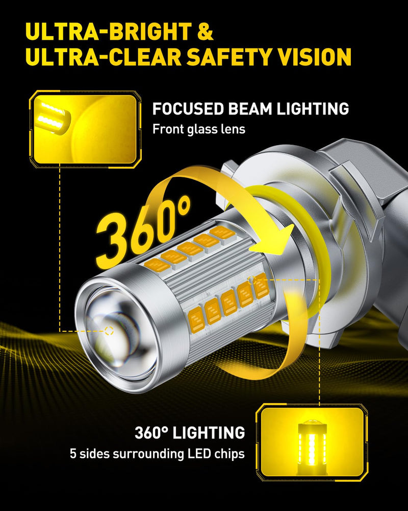 AUXITO 9145 9140 H10 LED Fog Light Bulbs, 6500K Cool White CSP LED Fog Lights, True 1:1 Mini Size Replacement Fog Bulb, 360° Full Illumination, Play and Plug, Pack of 2 9145/9140/H10