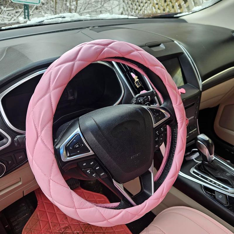 Soft Microfiber Leather Steering Wheel Cover, Universal 15 Inch for Women Girls, Fit Vehicles, Sedans, SUVs, Vans, Trucks - Light Pink A-Baby Pink