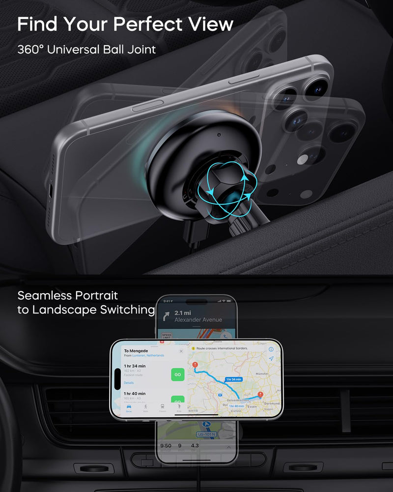 Qi2.2 25W for MagSafe Car Mount Charger, Wireless Car Charger | Cooling Fan, 45W Adapter, Air Vent Magnetic Car Phone Holder, Fast Charging for iPhone 17/16/15 Series & Samsung Galaxy
