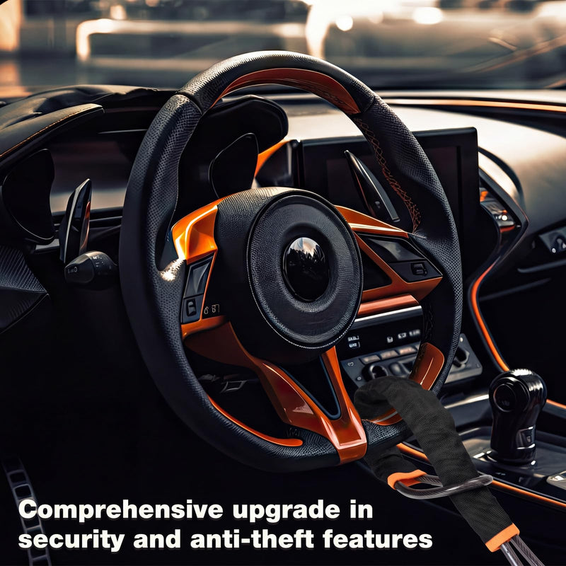 1 Pack Car Steering Wheel Lock Anti-Theft Device, 25.6" Heavy Duty Braided Steel Cable Lock with 3 B-Grade Keys Cut-Resistant Security with Sleeve for Car SUV Van Golf Cart (Black) 1 Black