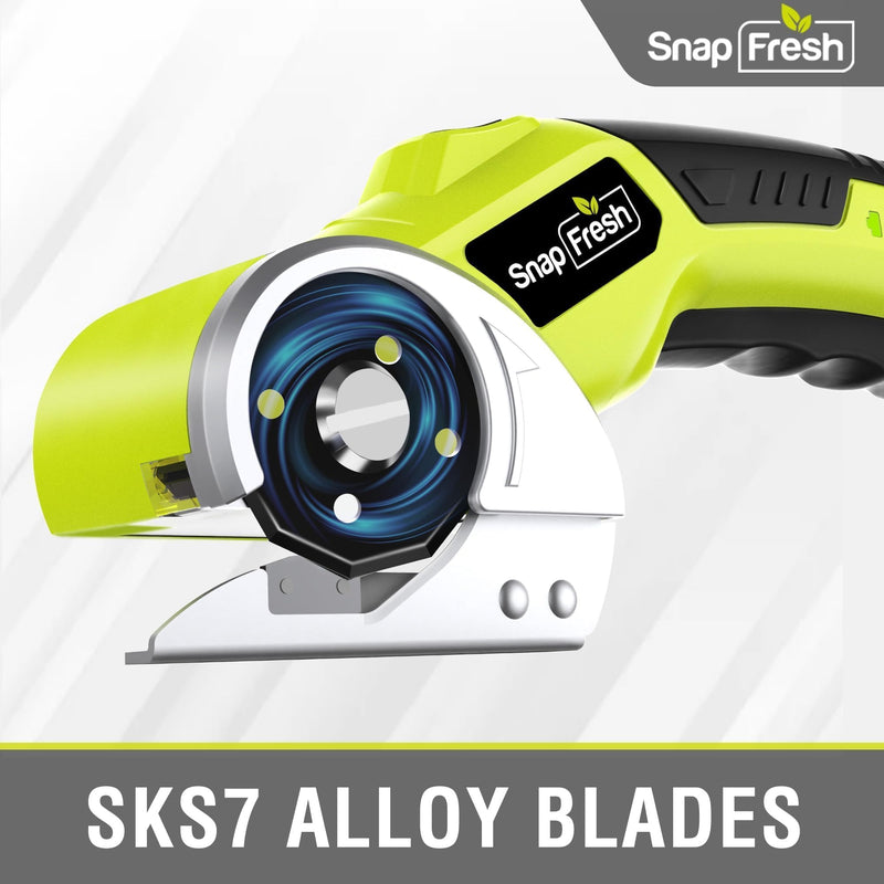 SnapFresh 4V Cordless Electric Scissors, Rechargeable Cardboard Cutter & Box Cutter Rotary Tool, 285 RPM Fabric Carpet Leather Cutter with LED, Extra Blade, 2.0Ah Battery & Storage Bag(SP5091) With Bag