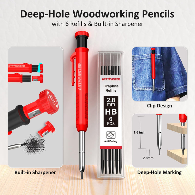 8 inch 3D Multi-Angle Measuring Square Ruler, WT103C High Precision Hole Scribing Woodworking Tools, 0-90° Aluminum Alloy Carpenter Square with Stair Gauges, Carpenter Pencils 6 Refills. 8 inch Square+Pencil+Stair Gauge Imperial