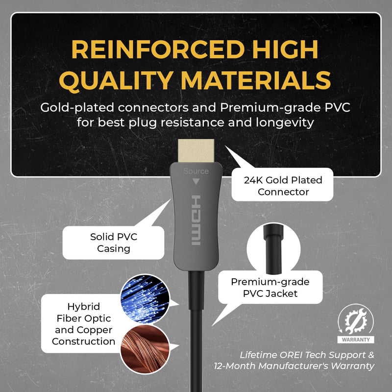 OREI 8K HDMI 2.1 Cable 100ft – AOC Active Optical Fiber HDMI Cable, 48Gbps, 8K@60Hz, 4K@120Hz, HDR10+, eARC, HDCP 2.3, EMI-Free, Gold-Plated