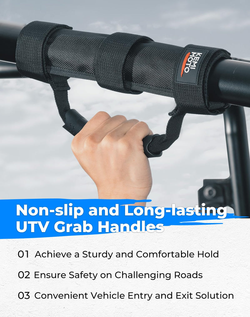 KEMIMOTO 4 PCS UTV Grab Handles Grip, Fit 1.5-2 inch Round Bar & Pro-fit Cage, Compatible with Teryx Mule, Cfmoto, John Deere Gator, Pioneer, Talon, Can-am Maverick, Polaris RZR Ranger, Accessories