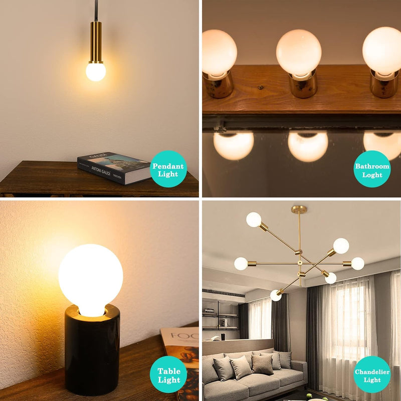G25 LED Light Bulb E26 Base Matt Opal Porcelain Soft White 3000K Dimmable Edison 6W Led Globe Bulb,600LM,60 Watt Equivalent,Outside Frosted Glass,G80 Vintage LED Edison Globe Light Bulb,4 Pack.