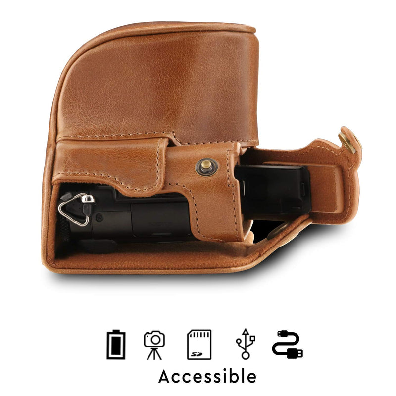 MegaGear MG1565 Ever Ready Genuine Leather Camera Case Compatible with Panasonic Lumix DC-LX100 II - Brown