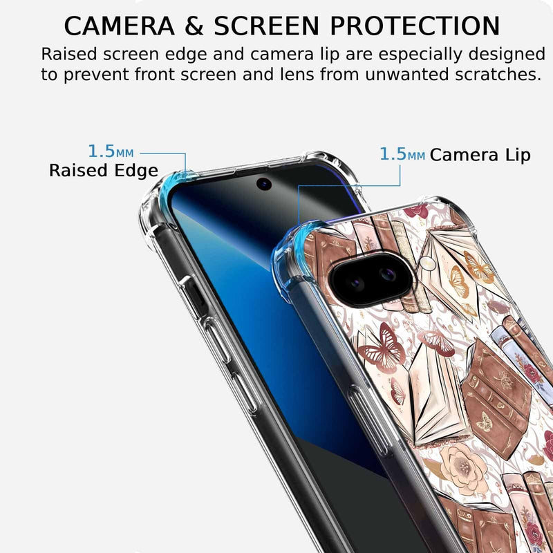 Case for Google Pixel 10a with Aesthetic Design,Vintage Butterfly Brown Book Pattern,Clear Slim Soft TPU Bumper Phone Cover,6.3”(Butterfly,P10a)