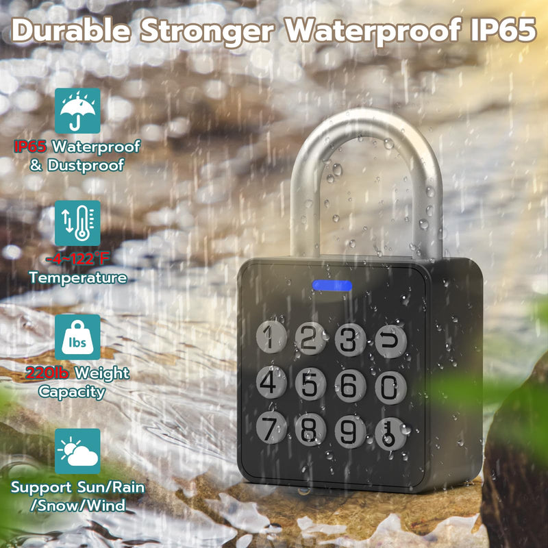 Smart Locker Lock with Code, Fingerprint Keyless Biometric Padlock, Weatherproof Biometric Combo Lock with Bluetooth APP, Smart Combination Pad Lock Storage Unit Outdoor Fence Gate Shed