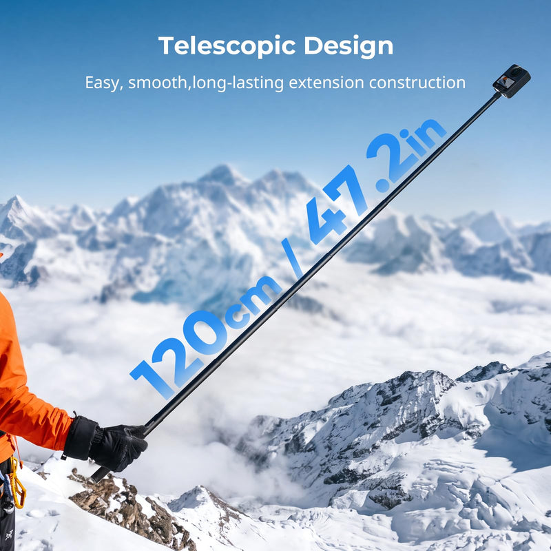 SmallRig Extendable 47in/3.9ft Invisible Selfie Stick for 360 Camera | Portable Stick Pole for Insta360 X5/X4/X3, for DJI OSMO 360, with 1/4"-20 Screw/Hole, Stake, Lanyard, Anti-Slip Handle - 6319