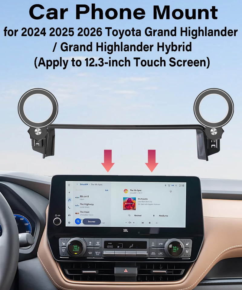 Car Phone Holder for Toyota Grand Highlander/ Hybrid 2024-2026 Accessories | 12.3" Screen Clip-On MagSafe Strong Magnetic Cell Phone Mount, Dual Slots for Driver & Passenger,360° Rotatable Hands-Free for 2024-2026 Grand Highlander (12.3" Screen)