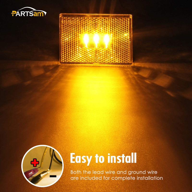 Partsam 4 Pcs(2Amber 2Red) Square LED Trailer Clearance Side Marker Light with Reflector Stud Mount 3LED, 2-4/5" Rectangular LED Truck Trailer Light Side Reflex Amber/Red