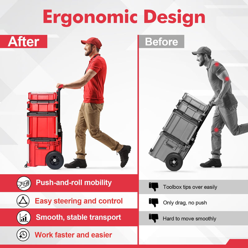 Front Wheels Compatible for Milwaukee Packout Rolling Tool Box, Packout Wheel Kit for Jobsite, Garage, Workshop & Warehouse Tool Transport