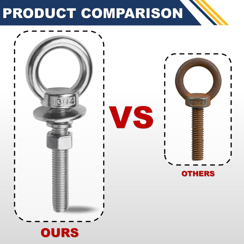 4 Pack M12 Stainless Steel Eye Bolts with Nuts, 1/2" x 6" Long Lifting Ring Eye Bolt， Eye Bolts Heavy Duty for Hang Tie Down Outdoor (4, M12x153mm (1/2"x6")) M12x153mm (1/2"x6") 4