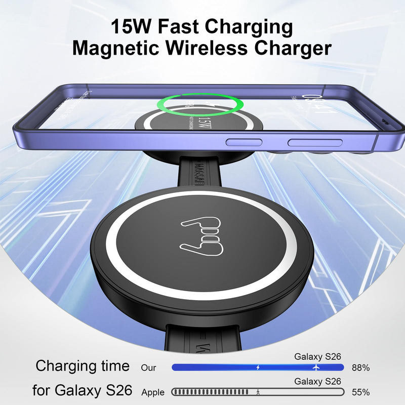 3 in 1 Wireless Charging Station Samsung, Foldable Wire Less Charging Pad for Samsung S26 S25 Ultra S24, Fast Charging Station Galaxy Watch8/7 Galaxy Buds4, Travel Charger for Samsung Multi Devices Wireless Charger Black