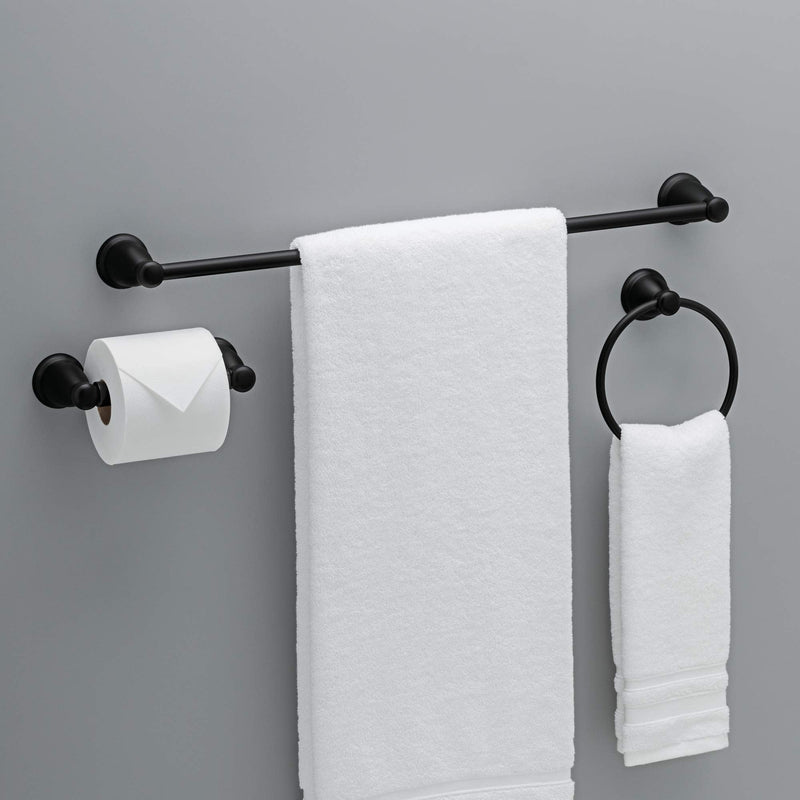 Franklin Brass 3-Piece Matte Black Bathroom Set Towel Rack, Ring, Toilet Paper Holder| Kinla Bath Accessories 3-Piece Bath Accessory Set