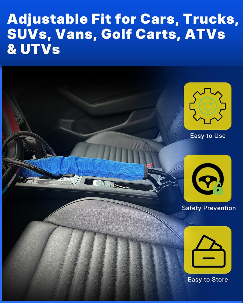 Car Steering Wheel & Seat Belt Lock Anti Theft Device Universal | 17" with 3 Keys for Auto Security Suitable for Most Vehicle,SUV,Golf Cart,Van,Truck Blue