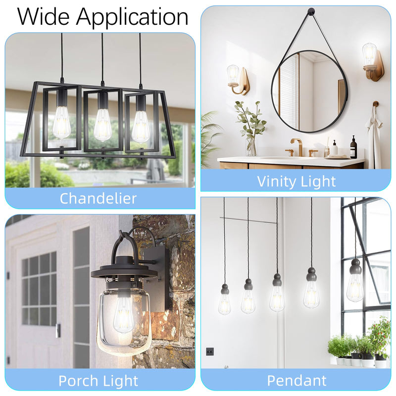 GvvooHome LED Edison Bulbs Dimmable, E26 Bulb 60 watt Equivalent, Cool White 4000K, ST58 Vintage Light Bulbs, 90+ CRI, 6W 600LM, E26 Medium Base, Clear Glass, 10 Pack