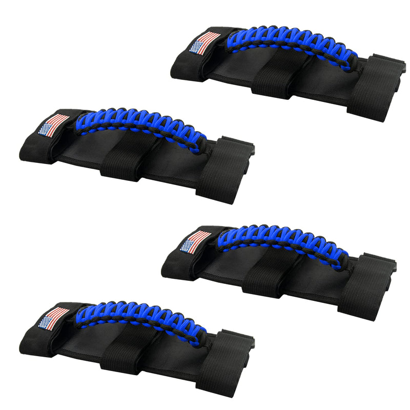 4 X Roll Bar Grab Handles Grip Handle Compatible with Jeep Wrangler JLU JK JKU TJ YJ LJ JT JL & Gladiator JT 1955-2022 UTV & ATV(Blue) Flag Pattern Blue