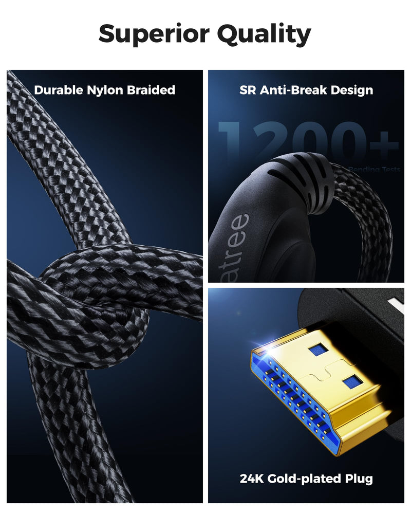 Cratree HDMI Cable 20FT Long - 8K HDMI 48Gbps High-Speed HDMI Braided,8K 60Hz 4K120Hz,HDCP 2.2&2.3, HDMI Cord Compatible with TV/PS4 /PS5 20 FT