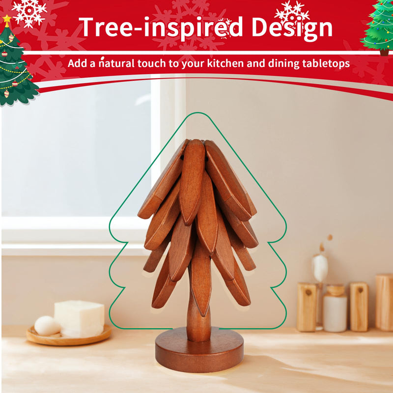 Wooden Trivets for Hot Dishes, Tree Shape Trivet Set, Foldable Kitchen Wooden Trivets, Tree Coaster for Hot Dishes、Pot、Bowl、teapot、hot Pot Holders (4 Piece-Walnut) 4 Piece-walnut