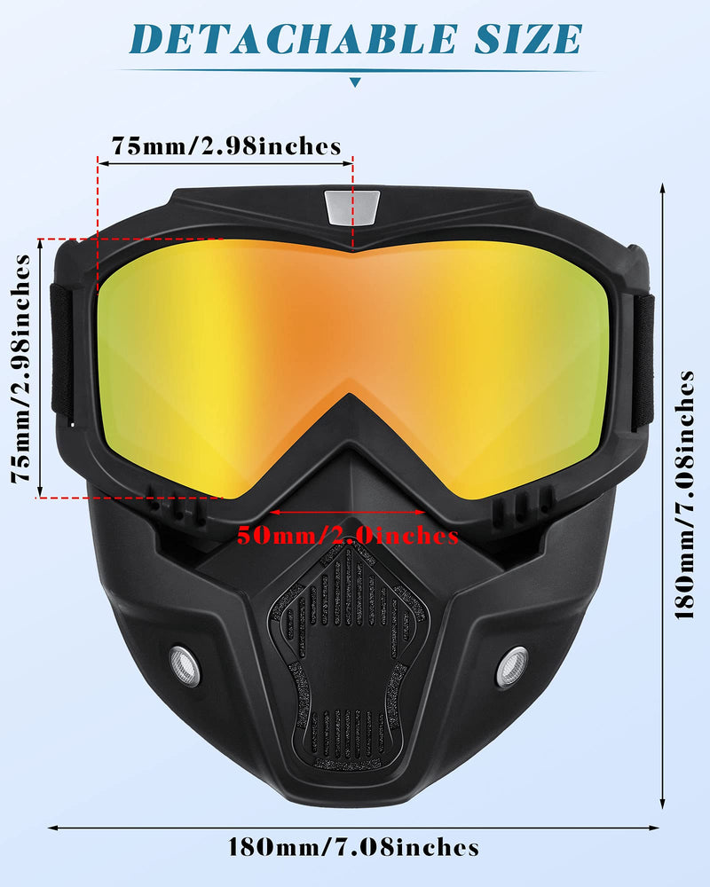 2 Pieces Motorcycle Goggles Helmet Riding Goggles Glasses With Face Cover Colourful, Gold