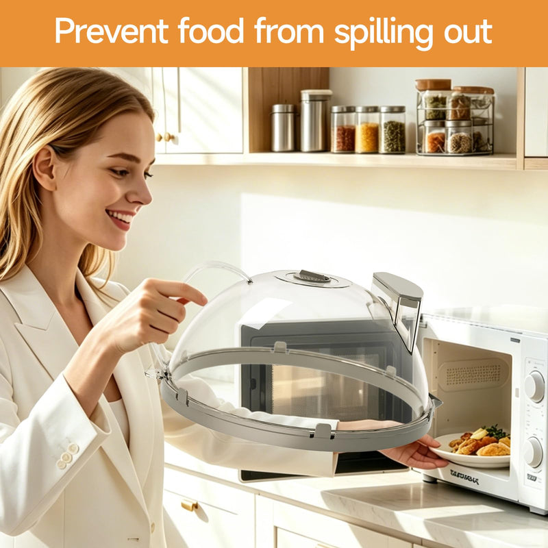 12" Microwave Splatter Cover with Water Steamer, Microwave Cover for Food, Dome Splatter Guard with Hanging Hole, Easy Clean & Space Saving Hanging Design Grey 12 Inch