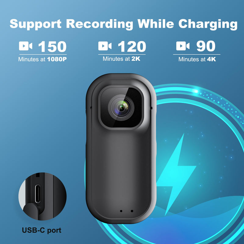 4K 128GB WiFi Thumb Action Camera, Mini Body Cam with 1.5" Screen | Portable Wearable POV Camera with Charging Case, Waterproof Magnetic Sport Cam for Cycling, Pet, Vlogging