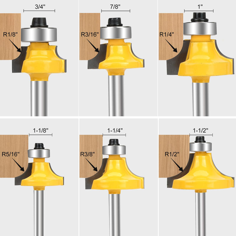 14 PCS Router Bits Set 1/4 Inch Shank | Conventional Universal Set, Roundover Router Bits, Flush Trim Router Bit, Hinge Mortising, Flush Trim Template