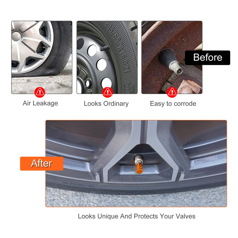 SINGARO 12PCS Tire Valve Stem Caps, Car Exterior Accessories, Aluminum Alloy Valve Cover Universal for Cars, Trucks, Motorcycles and Bicycles (Orange) Orange