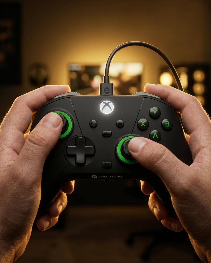 DRAKONG The Challenger Wired Hall Effect Gaming Controller for XBOX & PC | Gamepad compatible with Xbox Series X/S, Xbox One, PC, No Stick Drift, Low Latency, Back Buttons & AUX Headset Jack ‑ Black