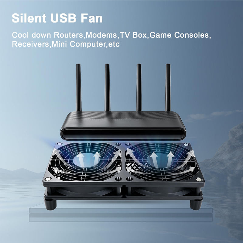 Quiet Dual 120mm USB Fan with 3-Speed Control, USB 5V Powered Cooling Case Fan, for Router TV Box Micro Computer