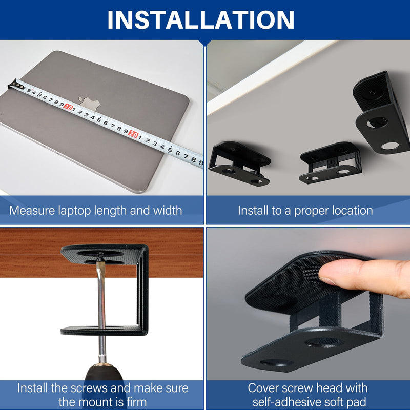 BYMECOST Under Desk Laptop Storage Mount, Metal Under Desk Device Holder, for Devices Up to 1.37" Thick, MacBook, Mini, Keyboard, Router, with Anti-Scratch Silicone (Black) Black 1.37"