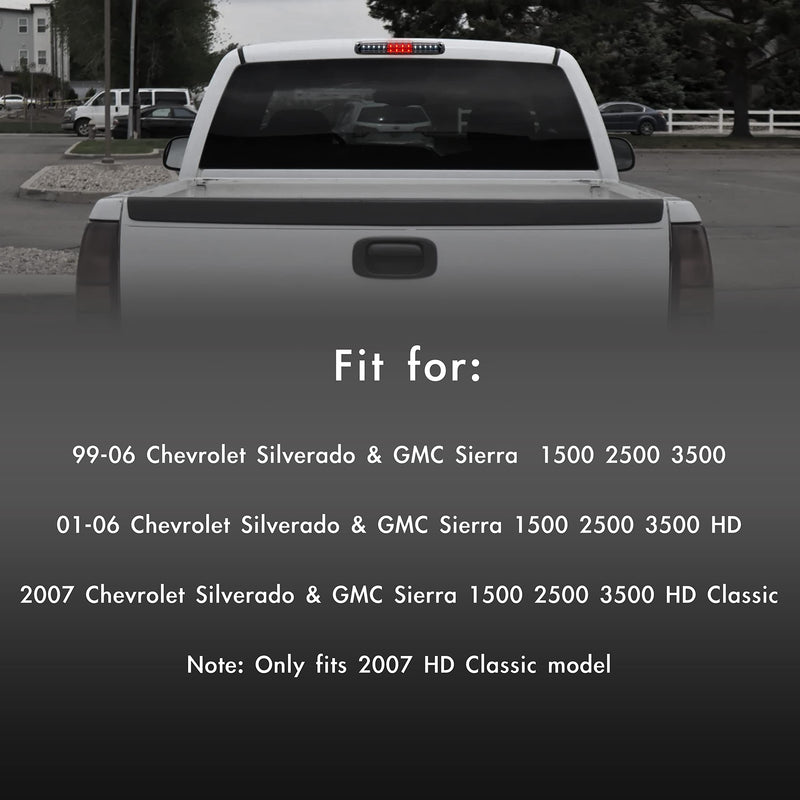 Third 3rd Brake Light, LED High Mount Stop Light for 1999-2007 Chevy Silverado GMC Sierra 1500 2500 3500 HD Classic, Rear Center Cab Roof Tail Cargo Lamp, Smoke Lens 1999-2006 silverado