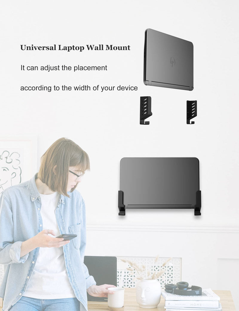 Universal Laptop Wall Mount Holder Cable Box Wall Mount Build-in Cable Management Hook Compatible with Laptops/WiFi Routers/Macbooks/TV Boxes/Network Switches/Modems/Audio Devices and More(Black) Black