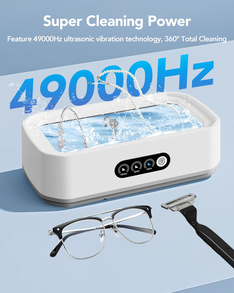 Ultrasonic Jewelry Cleaner – 3/6/12 Min Timer for Deep Cleaning Sparkle Wedding Rings, Eyeglasses,Watch Straps,Dentures, Sonic Jewelry Cleaner Machine for Family Use, Gift for Wife/Mom White