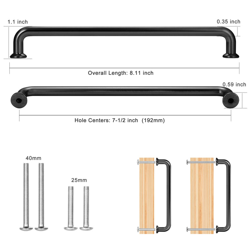 Malimali 5 Pack 7-1/2 Inch Matte Black Kitchen Cabinet Handles Black Modern Cabinet Pulls Antique Dresser Drawer Pulls Farmhouse Kitchen Hardware for Cabinets Cupboard Closet 7-1/2"/192MM Hole Centers Matte Black-5 Pack
