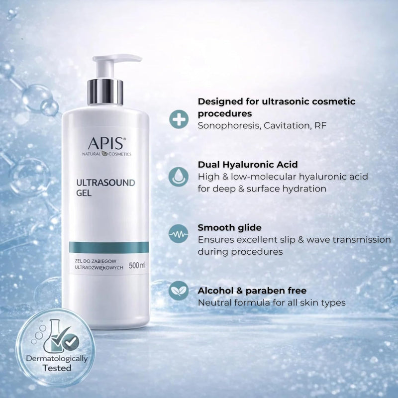 APIS Ultrasound Gel with Hyaluronic Acid, 16.9 fl oz – Hydro-dermabrasion Professional Conductive Gel for Cavitation, Microcurrent, Sonophoresis & Radiofrequency Use – Alcohol & Paraben Free