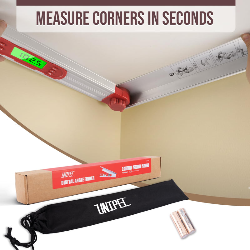 16-Inch Digital Angle Finder with MTR & COM, ±0.2° Accuracy for Woodworking & DIY | 0–220° Protractor, Backlit LCD, Aluminum Alloy Angle Gauge with Leg Extension, Vertical/Horizontal Levels