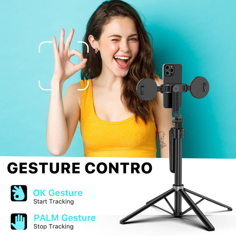 M MYBAT PRO 72" Auto Face Tracking Tripod,All in 1 Tall Travel Tripod Stand w 1/4" Screw,Phone Holder w Remote,Selfie Stick w Light for Photo Vlog, 360° Rotation Camera Tripod for iPhone Android