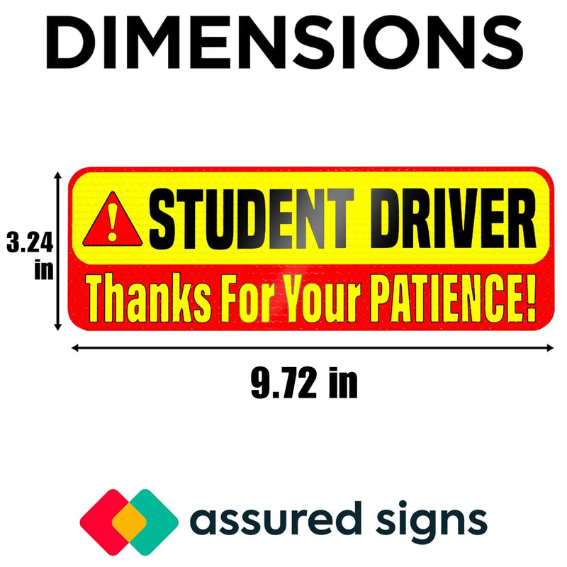 Student Driver Magnet for Car - Extra Strong Hold - 9.72" by 3.24" - 3 Pack - Essential Magnetic New Driver Sticker Signs - Remind Others to Please Be Patient - Bright & Reflective Sign for Rookies Student Driver V1