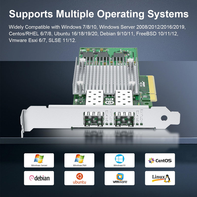 REDLUX 10GB PCI-e Network Card(NIC) with Broadcom BCM57810S Chip, Dual SFP+ Ports, Compare to Broadcom BCM57810S, PCIE 2.0 X8, Support Windows/Windows Server/Vmware Esxi 10G BCM57810 82576 (2xSFP+)