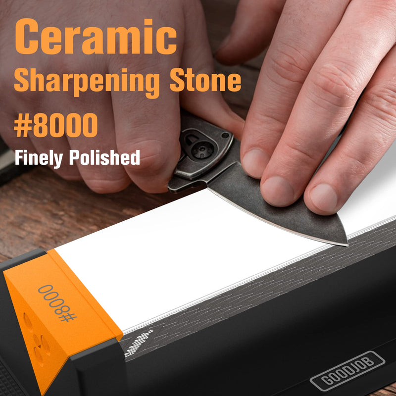 Goodjob Diamond Sharpening Stone 3 Side Grit 400/1000/8000 Premium Industrial Diamond & Ceramic Whetstone Knife Sharpener Suitable for Steel of any Hardness with Angle Guide and Non-Slip Base (GB-3D) Small