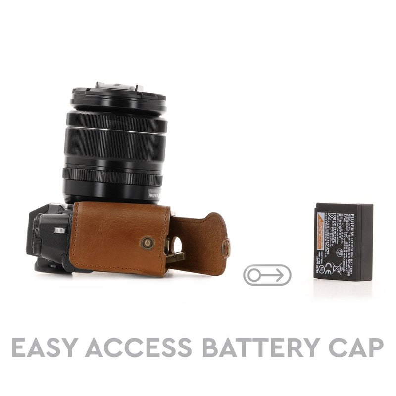 MegaGear Ever Ready Leather Camera Half Case and Strap Compatible with Fujifilm X-T30, X-T20, X-T10 Light Brown
