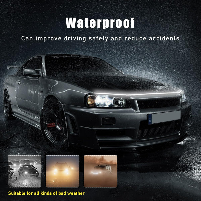 79 Inch Car Hood Light Strip, Exterior Flexible Daytime LED Running Light, Waterproof Auto LED Strip Light with Dynamic Scan Start-up Effect, Car Accessories for SUV Truck (White) 2M White